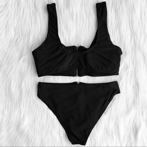 Daisys Boutique Swim Sale Black Gold Zip Up Cheeky Bikini Set